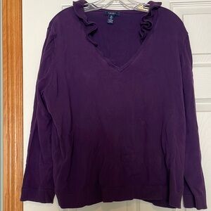 Chaps Purple Ruffle V-Neck Sweater